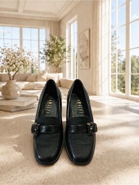 Amalfi Black Buckle Leather Heels